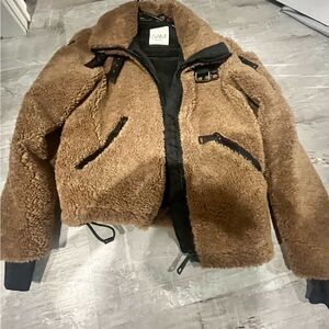 SAM Denver Style-Brown Shearling Coat with Black Trim